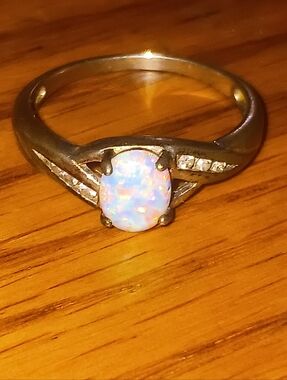 Sterling 1ct. Natural Opal Diamond Ring